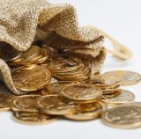 Golden RMB coins In cloth bag